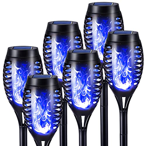 Toodour Solar Torch Flame Lights, 6 Pack Solar Lights Outdoor with Flickering Flame, Waterproof Solar Pathway Light Landscape Decoration Lighting for Garden, Lawn, Yard, Outdoor Decor - Blue - color: Blue, size: 6 Pack