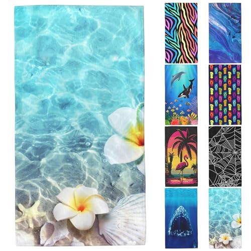 Starfish Beach Towel,Starfish Seashell and Flower on Sea Beach Lightweight Compact Sand Free Quick Dry Oversized Pool Swimming Towels for Girls Women Adults,29.5"×59" - color: Starfish Seashell and Flower on Sea Beach