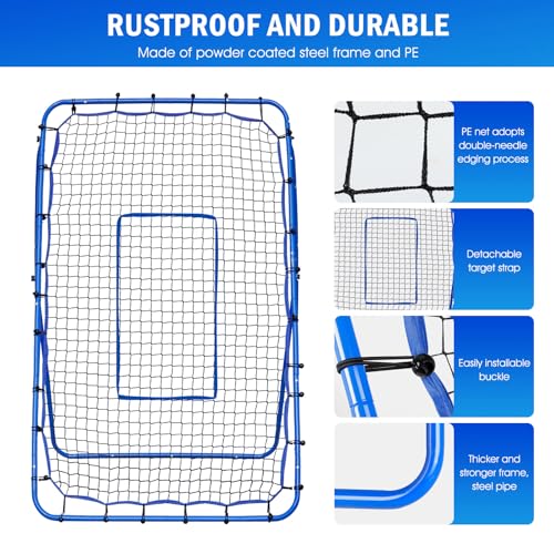 Volleyball Baseball Rebounder Net, Softball Rebounder Pitchback Net Quick Adjustments, Quick Adjustments Lacrosse Bounce Back Practice Equipment, Ideal for Outdoor Indoor and Backyard Training - size: 6FTx4FT, style: Multi-Sport Rebounder Net