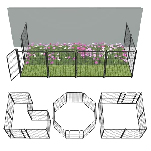FXW Garden Fence Outdoor for the Yard – 32in(H) x 18.2ft(L) Heavy Duty Metal Animal Barrier for Dog, No Dig Decorative Dog Fence, 8 Panels, Black - color: Black, size: 32"H