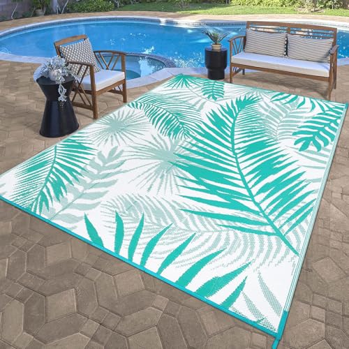 9x18ft Outdoor Rug for Patios, Reversible RV Outdoor Rug, Waterproof Straw Plastic Large Outdoor Mat for Camper, Picnic, Backyard, Deck, Balcony, Porch - color: Teal Blue, size: 9' x 18' (Rectangular)