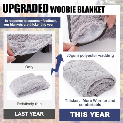 Mindsoft Large Waterproof Woobie Blanket with Sherpa Lining Upgraded Windproof Extra Thick Warm Outdoor Blanket for Cold Weather Hunting Stadium Sports Camping Picnic Car, 59" x 79"(Blue,1 Pc)