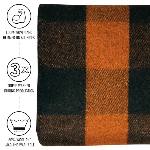 Arcturus Military Wool Blanket - Warm, Thick, Washable - Great for Outdoors, Camping, Stadium Blanket, Picnics, Travel - Car & Bushcraft Survival Kits - color: Orange Buffalo