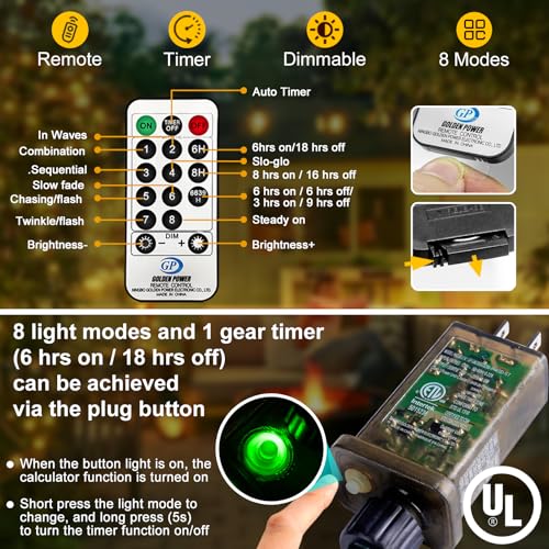 KNONEW 400FT Outdoor Christmas Fairy Lights Plug in,1200 LED String Lights Outdoor Waterproof 8 Modes Memory Times for Wedding Bedroom Walls Garden Trees Decoration(Warm White) - color: Warm White, size: 400FT 1200 LED Green Wire