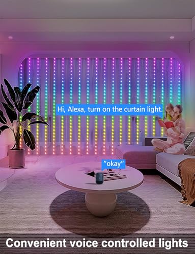 echosari Smart 600 LED Curtain Lights 20Ft x 10Ft Compatible with Alexa App Control DIY Fairy Lights, Dynamic for Backyard Home Wedding Party Decor - RGB Color Changing IC - color: Smart RGB, size: 20Ft x 10Ft