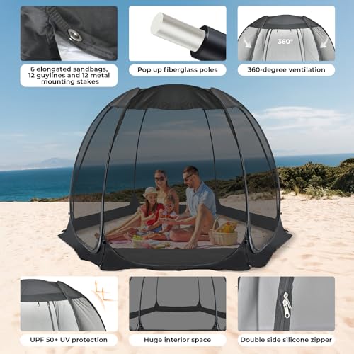 Alvantor® Pop Up Screen House, Outdoor Mosquito Mesh Tent with UV Resistant, Pop Up Canopy Easy Up, Foldable Screen Room for Camping,Backyard, Garden, Patio(Black, 12x12 FT) - color: Black, size: 12'x12'