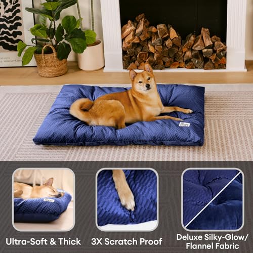 FUNNY FUZZY 2 in 1 Dog Bed Crate Pad Mat, Washable Reversible Pet Floor Mats,Fluffy Kennel Pad for Small Large Sized Dog,Indoor Cats,Sleeping Mattress,35.4" × 22.8", Midnight Blue - color: Blue, size: 35"× 23" Large