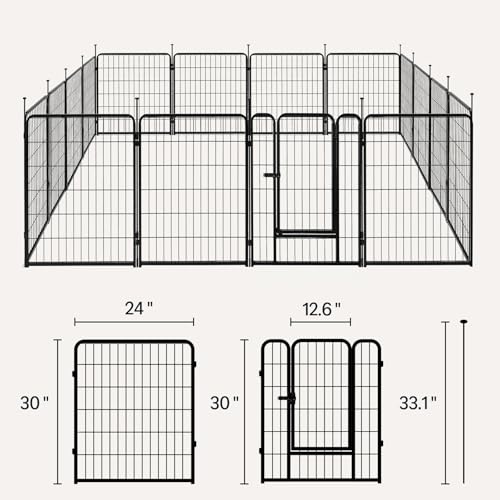 Amazon Basics Dog Playpen, 16 Panels Metal Fence with Door, Foldable for Indoor and Outdoor Use, Suitable for Small to Medium Sized Dogs, 30 Inch Height, Black - style: 16pcs-30"