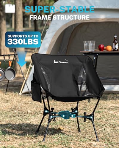 Gonex Portable Camping Chair, The 5th Gen Ultralight Compact Backpacking Foldable Lightweight Folding Chair for Outdoor Camp Hiking Beach Picnic Concert, Supports 330lbs (Black, 1 PCS) - color: Black