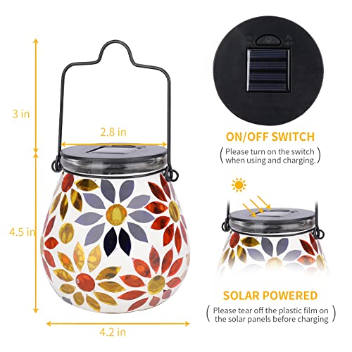 Afirst Mosaic Solar Lanterns Outdoor - Glass Hanging Solar Lights Hollow Out Waterproof Table Lamp Outdoor Decorative for Garden, Patio, Holiday Party Outdoor Decoration - style: Daisy