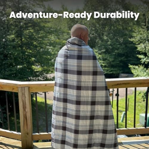 ROAM Weatherproof Sherpa Fleece Blanket - Durable Recycled Ripstop Exterior, Eco Insulation, Compact Travel Design, Machine Washable, All-Season Outdoor & Indoor Blanket, 75" x 52" (Stonebrook Plaid) - color: Stonebrook Plaid