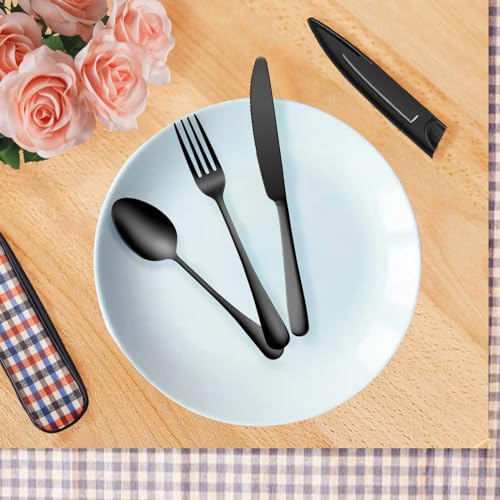 Portable Travel Utensils with Case, 10 PCS Travel Camping Cutlery Set, Reusable Utensils Set for Lunch Box for Office School Picnic - color: Black - 10 PCs