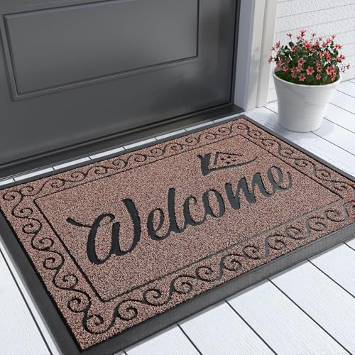 Yimobra Welcome Mat Outdoor Indoor, Waterproof Heavy Duty Front Door Mat Outside Entrance, Extra Sturdy Non-Slip Doormat, Low Profile, Dirt Trapping, 36x24 Inches, Maroon - color: Maroon, size: 36x24 Inch