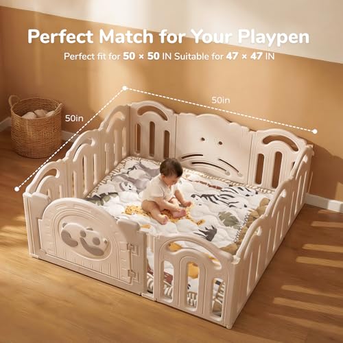 Momcozy Baby Play Mat for Floor, 50"x50" Thickened Playpen Mat, Playmate for Baby Tummy Time, Waterproof & Non-Slip, Foldable Outdoor Mat with Carrying Handle, Giraffe - color: Giraffe