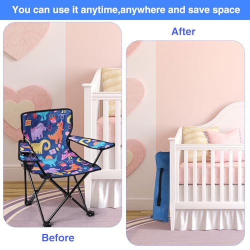 KABOER Kids Outdoor Folding Lawn and Camping Chair with Cup Holder and Carrying Bag, Children's Camping Chairs - color: Multicolor Dinosaur