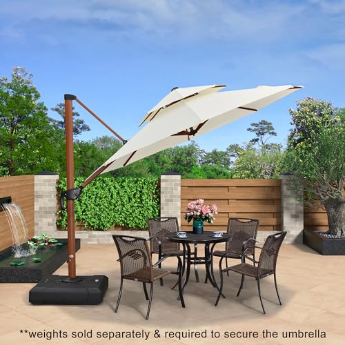 PURPLE LEAF 10ft Patio Umbrella Outdoor Round Umbrellas Large Cantilever Umbrella Windproof Offset Umbrellas Heavy Duty Sun Umbrella for Garden Deck Pool Patio, Cream - color: Cream, size: 10 Feet, style: Umbrella