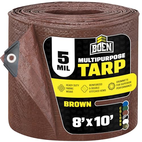 Multi-Purpose Large Tarp Waterproof Cover | Brown, 8' x 10' 5 Mil Thick | Rip Proof Tarps | Thick Weave Material, UV Resistant Great for Tarpaulin Canopy Tent, Boat, RV or Pool Cover - color: Brown - 5 Mil, size: 8' X 10'