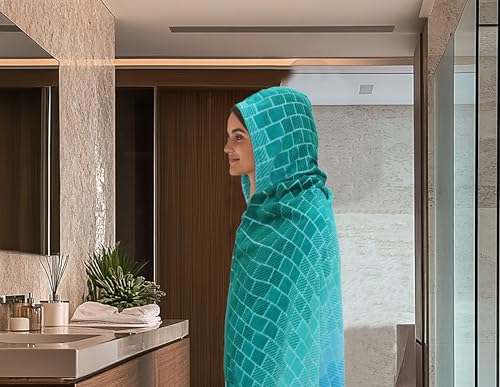 COTTON CRAFT Hooded Beach Towel - Oversized XXL 35x84 Towel with Hood for Adults - The Big Kahuna 7 Foot Large Beach Blanket Towel - Big & Tall - Soft 100% Cotton Velour Pool Bath Wrap - Blue Tiles - color: Blue Tiles, size: 1 Pack - 35x84 Hooded