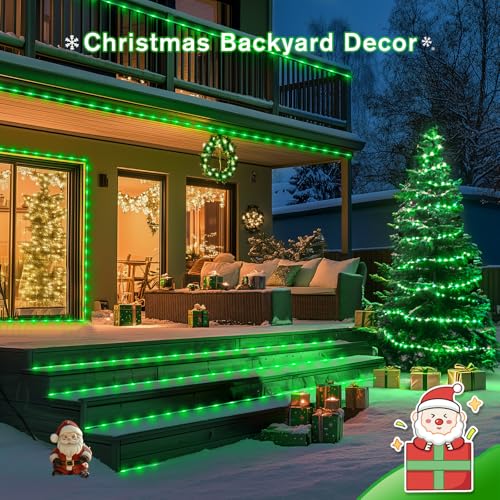 JMEXSUSS Green Halloween Solar Lights, 66 ft 200 LED Rope Lights Outdoor Waterproof, PVC Tube Green Christmas String Lights for Halloween Party Tree Fence Christmas - color: Green, size: 200 LED