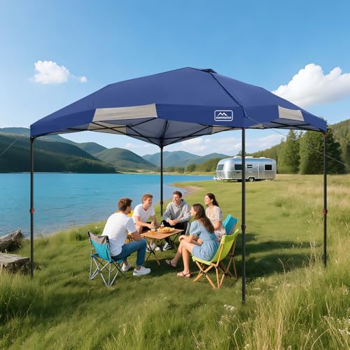 KAMPKEEPER 12x12 Pop Up Canopy Tent,Heavy Duty Outdoor Sun Shade for Events,Camping,Parties - Polygonal Patio Gazebo with Wheeled Bag,4 sandbags(Navy Blue, 12x12FT) - color: Blue, size: 12x12FT