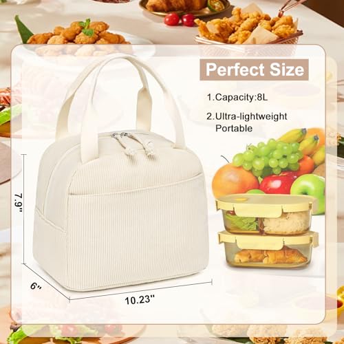LEDAOU Lunch Box for Women Insulated Lunch Bag Corduroy Lunch Tote Bags Leakproof Cooler Lunch Case for Travel Work Picnic (Corduroy Solid Beige) - color: Corduroy Solid Beige