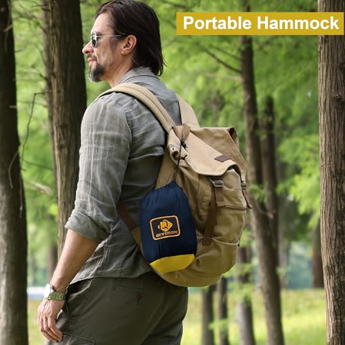 Camping Hammock with Net,Travel Portable Lightweight Hammocks with Tree Straps and Solid D-Shape Carabiners,Parachute Nylon Hammock for Outsides Backpacking Beach Backyard Patio Hiking - color: Navy Blue & Yellow, size: Large