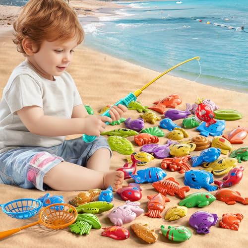JUKUDAHU Magnet Fishing Game for Kids 3 4 5 6 7 8 Years Old - Pool Bath Toys for Toddlers, Pole Rod Net, Floating Fish Toys, Outdoor Party Toys for Boys Girls Kids Age 3-8 8-12 Year Old - style: 55 Magnet Fishing Toy