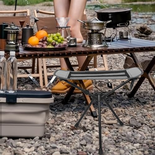 VANZACK Portable Folding Camping Stool and Footrest Ultralight Compact Outdoor Seat for Hiking Fishing Picnic Gray