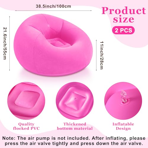 Realspring Inflatable Bean Bag Chairs Outdoor Blow up Camping Chairs Inflatable Lazy Sofa Folding Portable Bean Bag Loungers Couch for Movie Night(Pink,Lake Blue,2 Pcs) - color: Pink,lake Blue