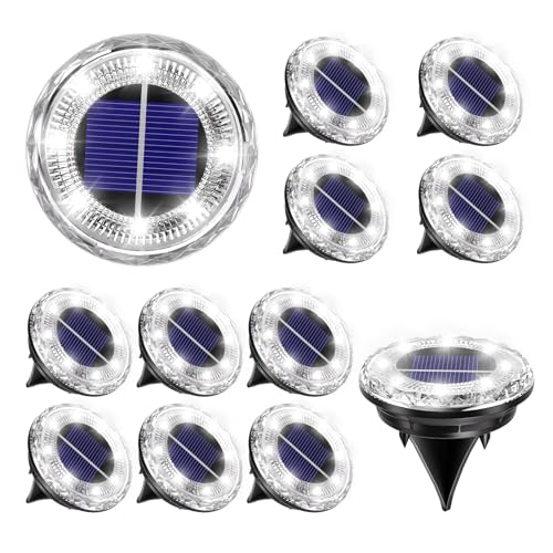 12 Pack Mini Solar Powered Ground Lights, Bright LED Solar Lights Outdoor Waterproof for Landscape Decoration, Pathway Lighting for Garden Walkway Driveway（Cool White） - color: Cool White-12pcs