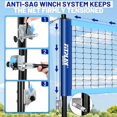 Outdoor Portable Volleyball Net Set with Anti-Sag Winch System,PU Volleyball,Pump,Height Adjustable Steel Poles,Boundary Line and Waterproof Carry Bag for Backyard, Beach, Lawn