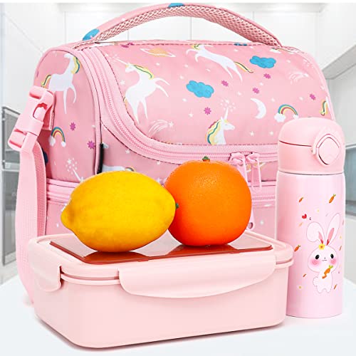 FlowFly Kids Double Decker Cooler Insulated Lunch Bag Large Tote for Boys, Girls, Men, Women, With Adjustable Strap, Unicorn - color: Unicorn