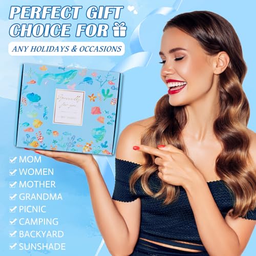 Beferr Mothers Day Beach Gifts Basket for Women, 79" X 83" Beach Blanket Waterproof Sandproof, Beach Mesh Tote Bags, Birthday Baskets for Her Wife Mom Sister Grandma Friend - color: Blue