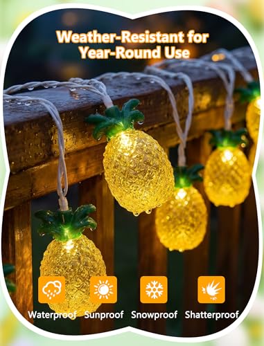 8.5Ft Pineapple String Lights, Hawaiian Beach Themed Party Lights with 10LED Warm White Waterproof Pineapple Fairy Lights, Tropical Decoration for Indoor Outdoor Party Bedroom Wedding Birthday Pool - color: Pineapple