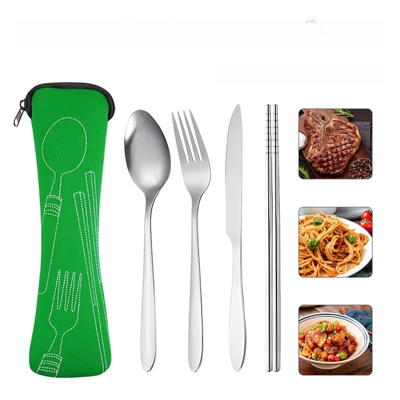 4-piece Cutlery Set, Rust-resistant Stainless Steel Utensils, Suitable for Travel, Camping, Picnics, Work, and Hiking (Green) - color: Green
