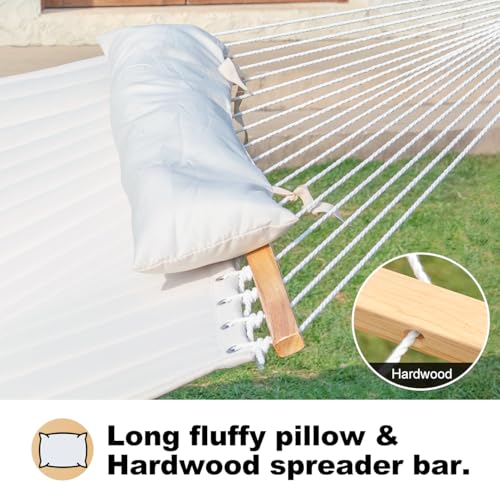 GAFETE Hammock 2 Person Quilted Fabric Hammocks for Outside, Double 12ft Hammocks with Spreader Bar, Large Removable Pillow, Storage Bag, Carabiners, Max 475 lbs Capacity (Dune Beige) - color: Dune Beige