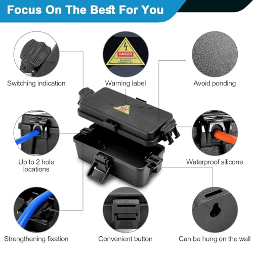 Outdoor Electrical Box Waterproof IP54-rated Outdoor Outlet Box Black Outdoor Extension Cord Cover Box (Inner 6.5 x 3.5 x 2.2inch) Wall-Hangable Waterproof Box for Protect Outlet(2 PCS Black) - color: 2 PCS Black