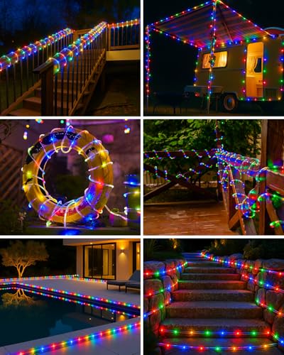 btfarm 2 Pack Solar Rope Lights Outdoor, 120LED 46FT Solar String Lights Outside Waterproof, 8 Lighting Modes Tree Tube Fairy Light Solar Powered for Garden Christmas Yard Party Decoration, Multicolor - color: Multicolor, size: 2 Pack