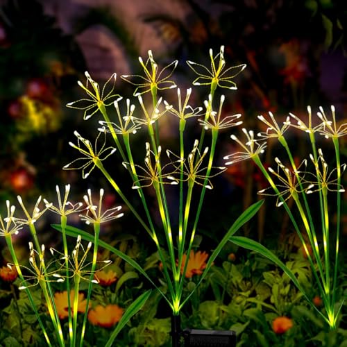 Solar Garden Lights Outdoor: Waterproof 6-Pack DIY Decorative Firework Lights with 2 Modes for Yard Patio Pathway Outside Fairy Decor - Mothers Day Gifts for Women Mom, Warm White - color: Warm White, size: 6 Packs