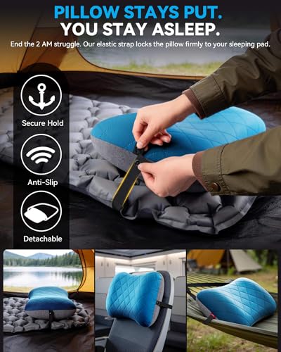 Hikenture Camping Pillow with Removable Cover - Ultralight Inflatable Pillow for Neck Lumbar Support - Upgrade Backpacking Pillow - Washable Travel Air Pillows for Camping, Hiking, Backpacking - color: Blue