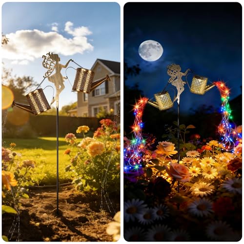 SRNPMIU Solar Watering Can Light - Solar Yard Decorations Outdoor,Garden Decor Lights for Yard,IP65 Waterproof Hanging Lantern Lights,Outside Garden Flower Bed Decor Light for Moms Birthday 2PCS - color: multicolour 2PACK