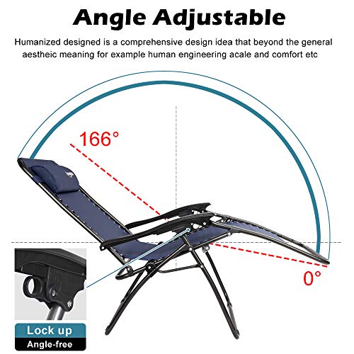 VINGLI Upgraded Zero Gravity Chair Set of 2 Lounge Outdoor Chairs with Trays and Pillows, Folding Patio Recliner Chairs for Backyard Poolside Garden - color: Blue