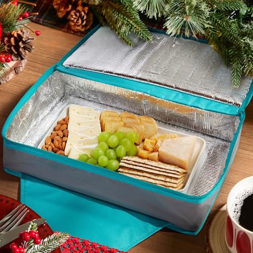 Juvale Insulated Casserole Carrier - 16 x 10 x 4 in, Teal & Gray - Insulated Food Container & Lunch Bag with Reinforced Handle - size: 16x10x4