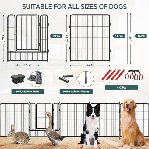 Musen Dog Playpen Indoor Outdoor, 16 Panels Dog Pen 32" Height Dog Fence Exercise with Doors for Large/Medium/Small Dogs, Portable Pet Playpen for Yard RV Camping, Hammer Paint Finish (Patent Pending)
