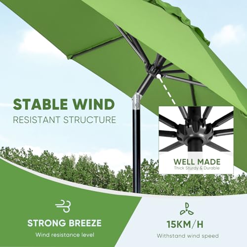 Tempera Patio Market Outdoor Table Umbrella with Push Button Tilt and Crank, Large Sun Umbrella with Sturdy Pole & Fade Resistant Canopy, Easy to Set - color: Green, size: 9 FT
