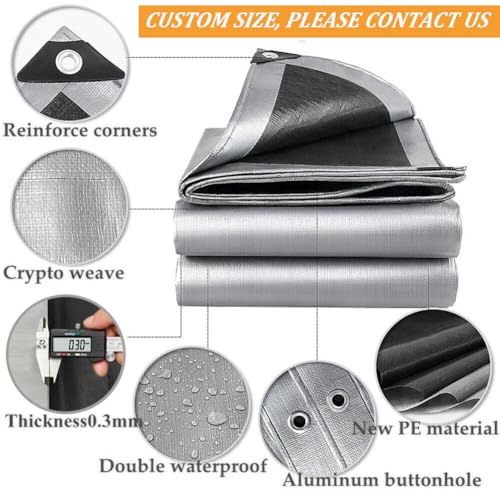 10 x 12ft Tarps Heavy Duty Thick Waterproof, Poly Canopy Silver + Black Tent Shelter Cover, 18 Mil Tarpaulin Shade, Rip and Tear Proof, UV Resistant Tarpaulin with Grommets and Reinforced Edges - color: Silver+black（18mil）, size: 10 x 12ft