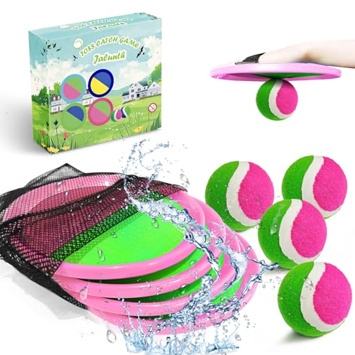 Jalunth Ball Catch Set Game Toss Paddle - Beach Toys Back Yard Outdoor Pool Games Backyard Target Throw Sticky Mitts Set Age 3 4 5 6 7 8 9 10 11 12 Years Old Boys Girls Kids Easter Gifts Pink 2 Pack - color: Pink 4 Pack