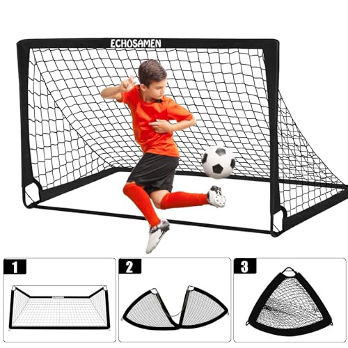 Kids Soccer Goals for Backyard, 2 of 6 x 4 ft Kids Soccer Goal Set Soccer Net with 10 Soccer Cones, Agility Ladder & Carry Bag, Portable Soccer Training Equipment. - color: Black