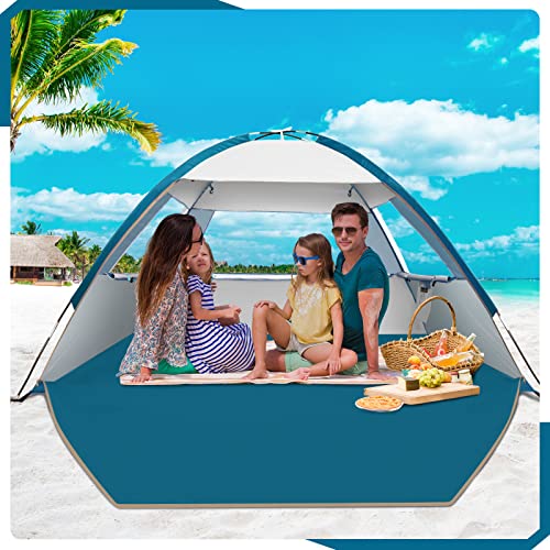 COMMOUDS Beach Tent Sun Shade for 3/4/6/8 Person, UPF 50+ Beach Sun Shelter Canopy Tent, Lightweight, Easy Set Up and Carry - color: Silver, size: 3 Person