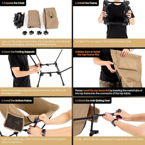 MOON LENCE High Back Folding Camping Chairs, Height-Adjustable, Widened Seat, for Beach with Anti-Sinking Feet - color: New Black With Feet 1 Pack